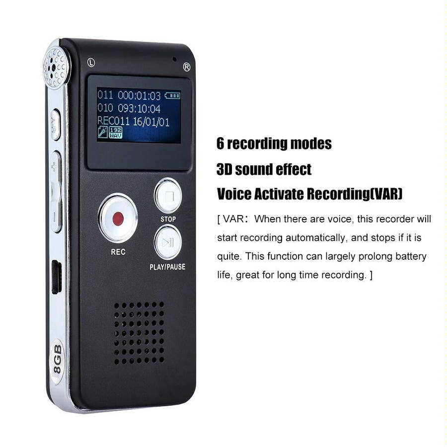 SK-012 16GB USB Dictaphone Digital Audio Voice Recorder with WAV MP3 Player VAR Function(Black)