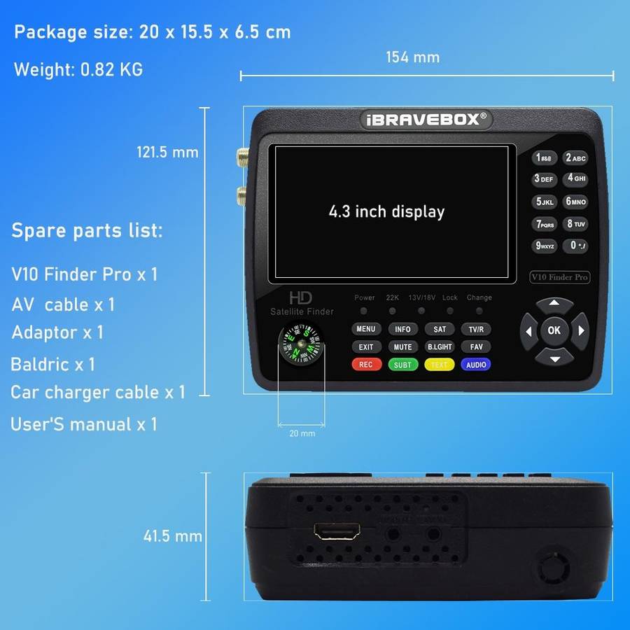 iBRAVEBOX V10 Finder Pro 4.3 inch Display Digital Satellite Meter Signal Finder, Support DVB-S/S2...