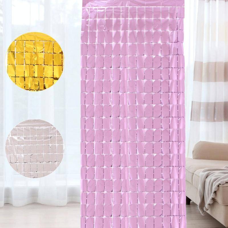 2 PCS 1x2M Square Rain Silk Door Curtain Birthday Party Background Wall Decoration(White)