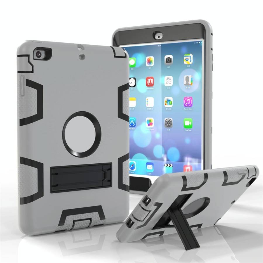 For iPad Mini 3 / 2 / 1 Shockproof PC + Silicone Protective Casewith Holder(Gray Black)