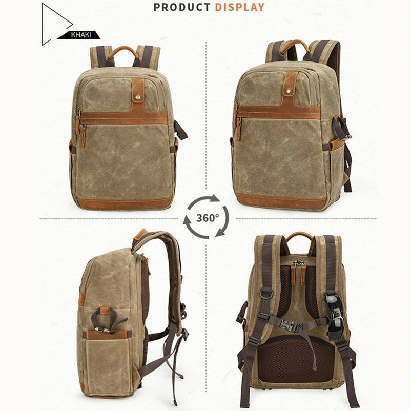 D1383 Outdoor SLR Digital Camera Backpack Waterproof Batik Canvas Camera Bag(Green)