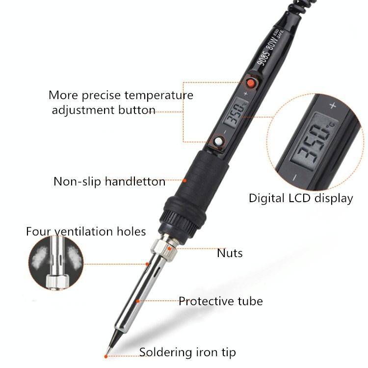 908S 80W LCD Thermostat Soldering Iron Constant Temperature Soldering Iron, Plug Type:EU Plug(Black)