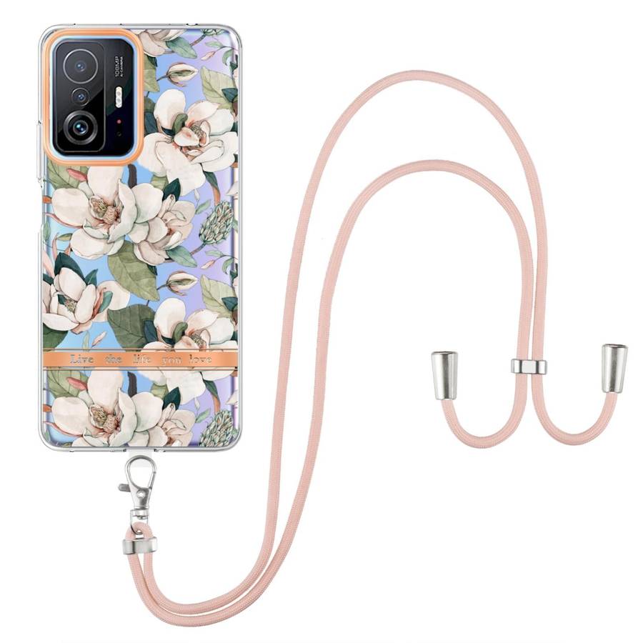 For Xiaomi Mi 11T Flowers Series TPU Phone Case with Lanyard(Green Gardenia)