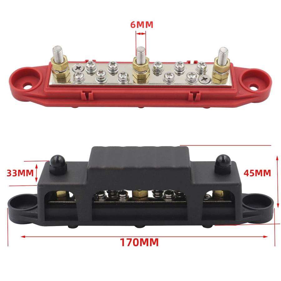 1 Pair 48V 150A M6 Power Distribution Terminal Block Battery Bus Bar Set