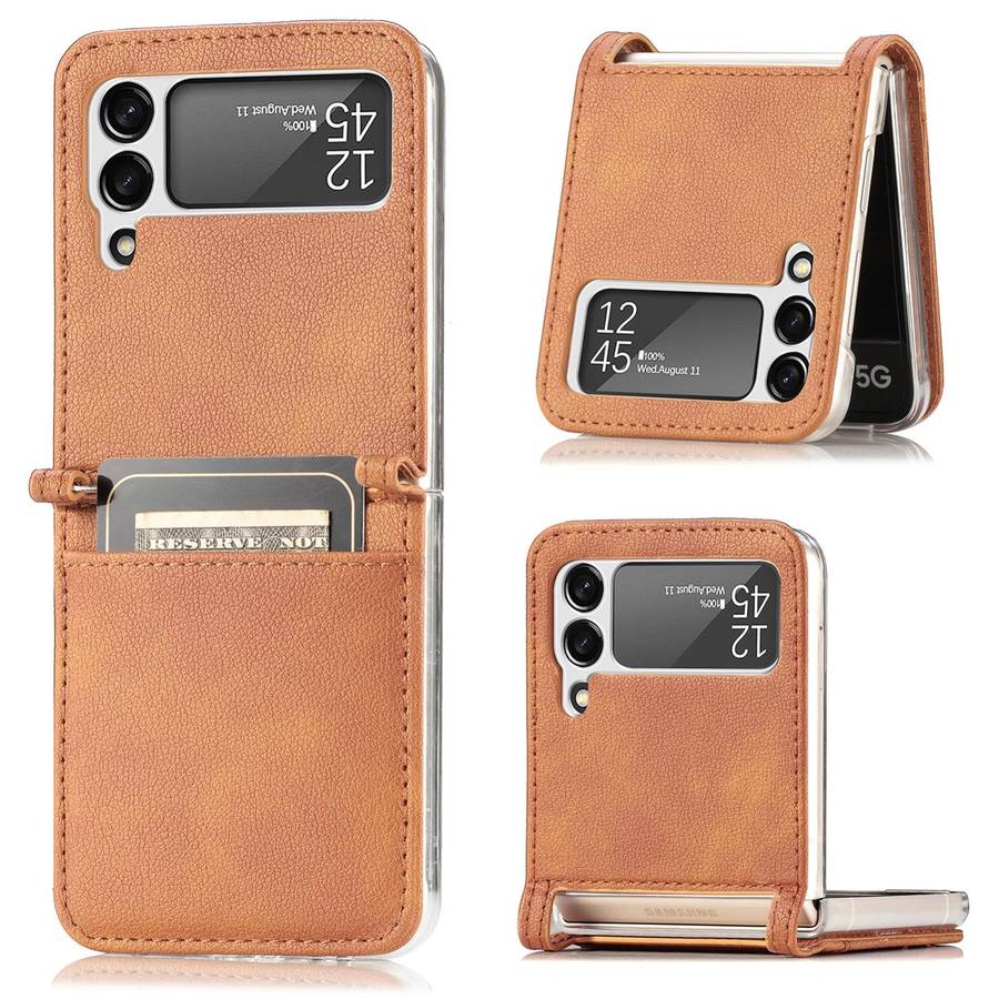 For Samsung Galaxy Z Flip 4 5G Folding Litchi Texture Card Wallet Phone Case(Brown)
