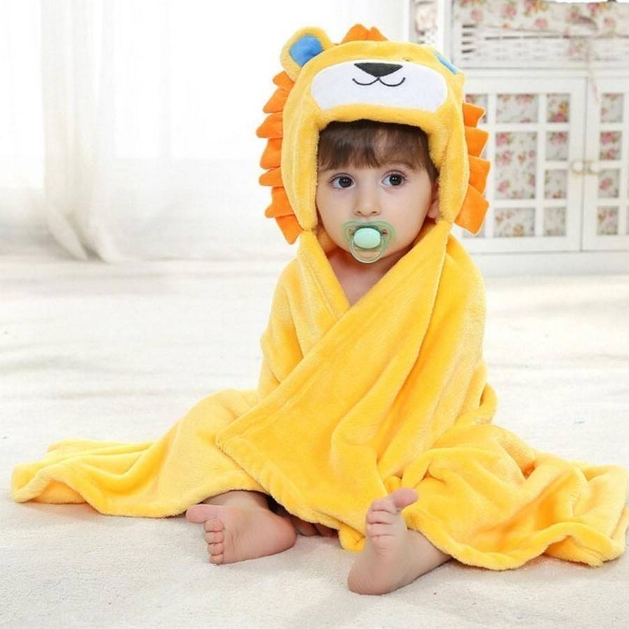 Baby Animal Shape Hooded Cape Bath Towel, Size:10075cm(Yellow Lion)