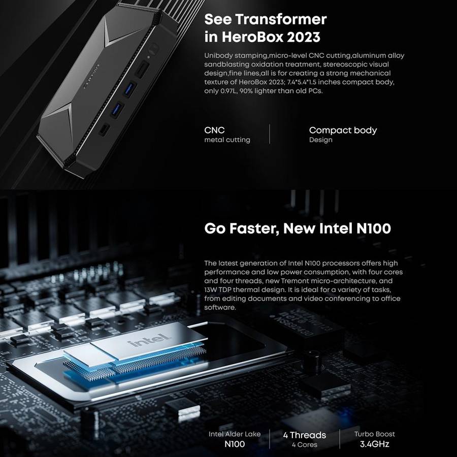 CHIWI HeroBox Mini PC, Windows 11, Intel Celeron N5100 Quad Core up to 2.8 GHz, 8GB+256GB, Suppor...