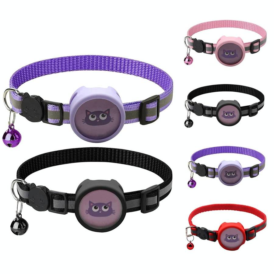 Pet Reflective Collar with Bell for AirTag(Black)
