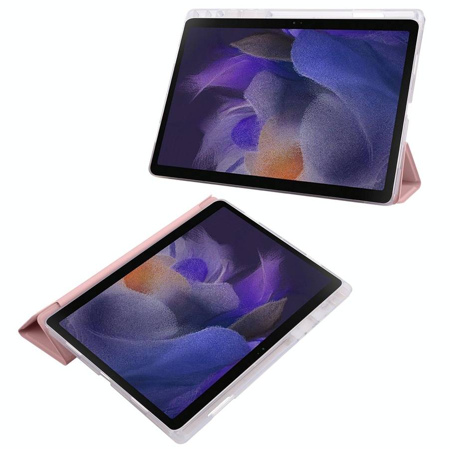 For Samsung Galaxy Tab A8 X200 Smart 3-folding Transparent Honeycomb TPU + Leather Tablet Case(Pink)