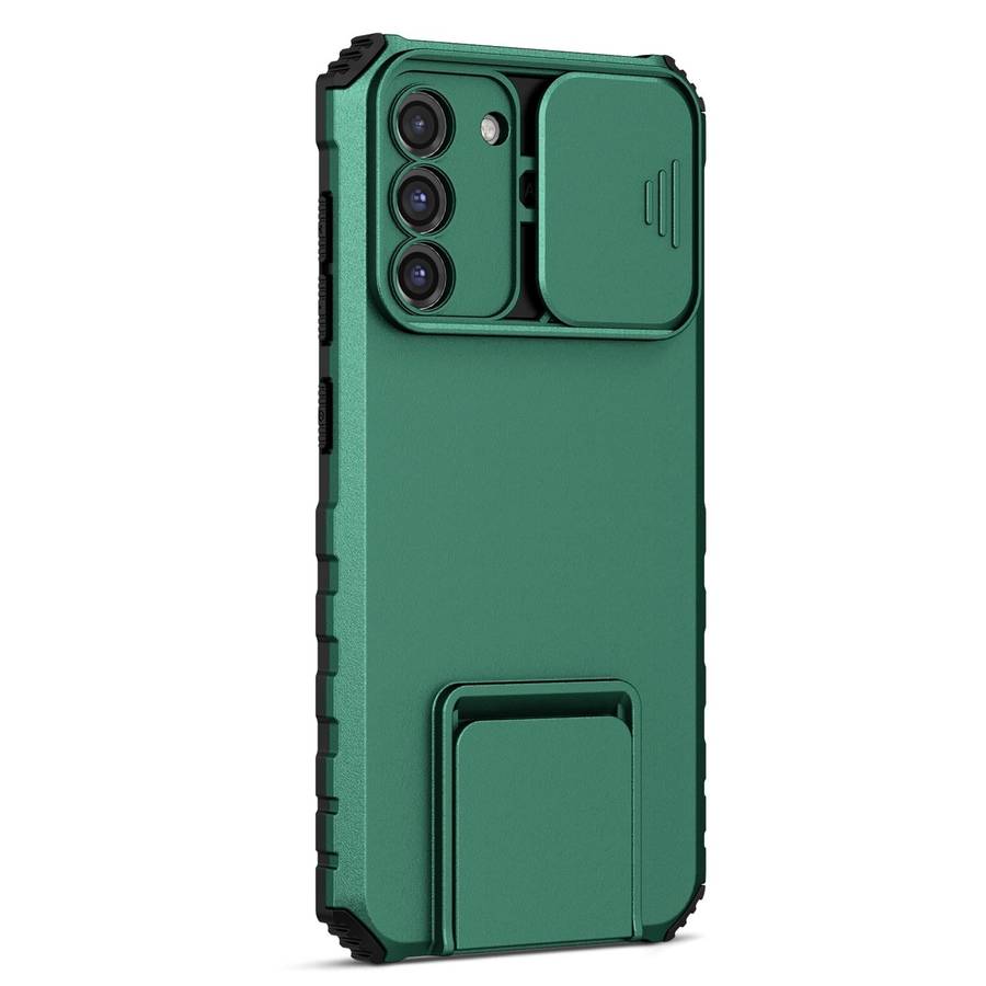 For Samsung Galaxy S21 FE 5G Stereoscopic Holder Sliding Camshield Phone Case(Green)