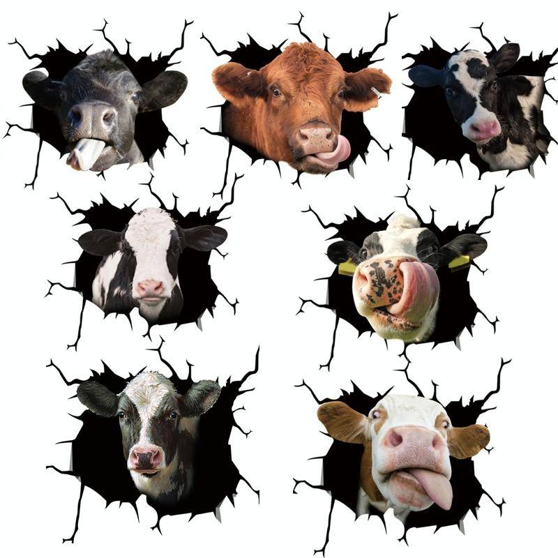 7 PCS Animal Wall Stickers Cattle Head Hoisting Car Window Static Stickers(Cow 01)