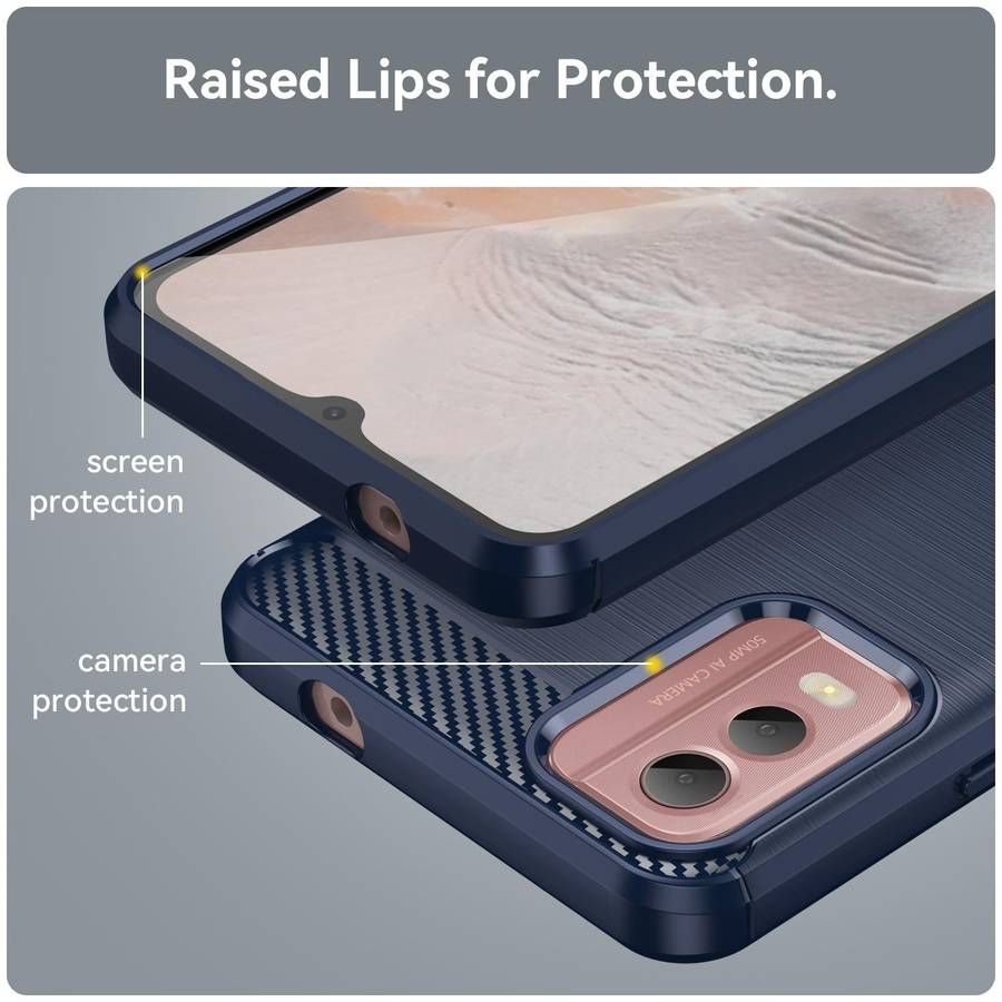 For Nokia C32 Brushed Texture Carbon Fiber TPU Phone Case(Blue)