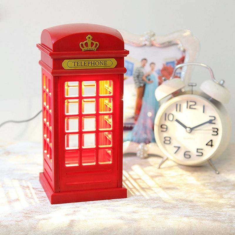 Retro Telephone Booth Shape Warm Light LED Lamp, Rechargeable Touch Control Bedroom Bedside Table...