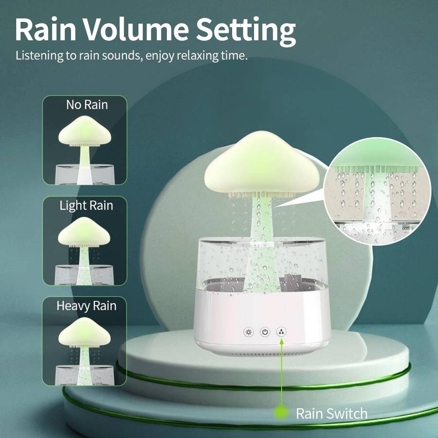 CH08 450ml Rain Humidifier Mushroom Cloud Colorful Night Lamp Aromatherapy Machine, Style: With R...