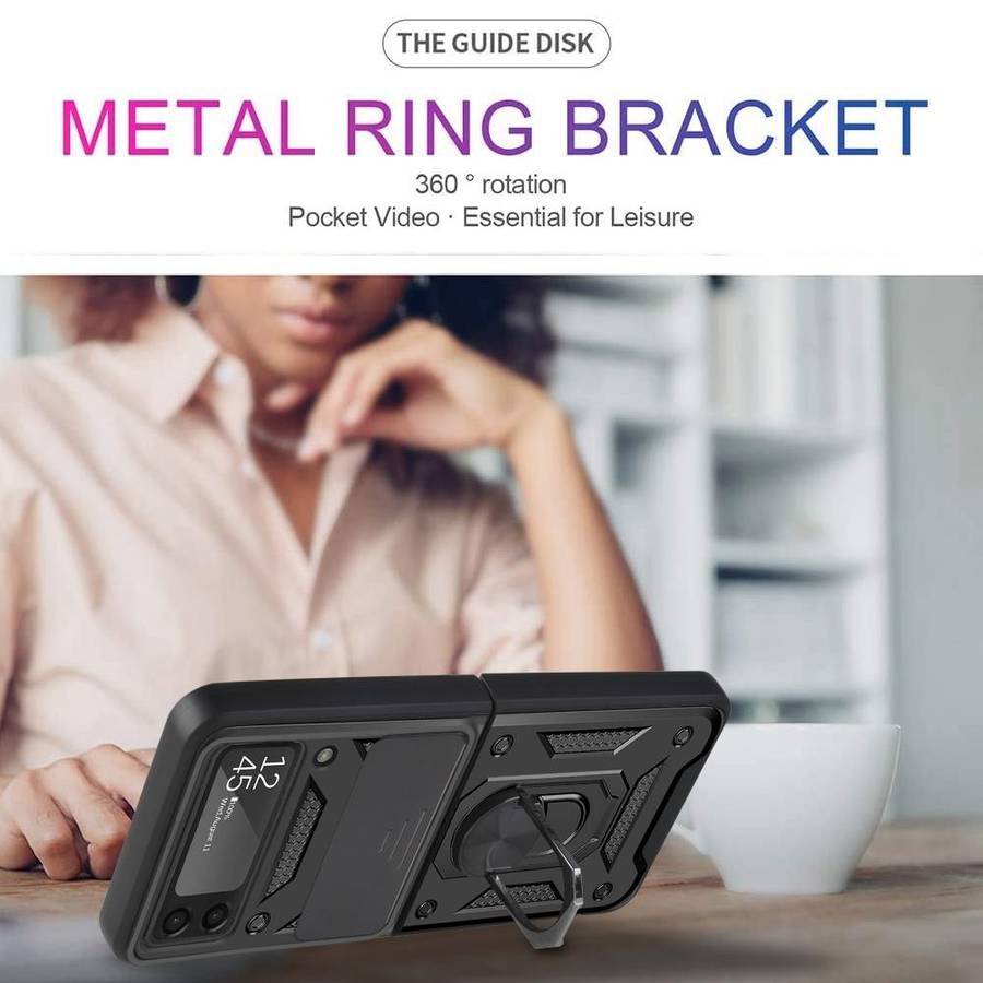 For Samsung Galaxy Z Flip4 Sliding Camera Cover Design TPU+PC Protective Phone Case(Black)