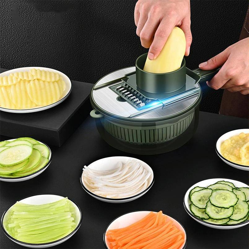 6 In 1 Hand-guard Vegetable Cutter with Water Filter and Storage Function(Green)