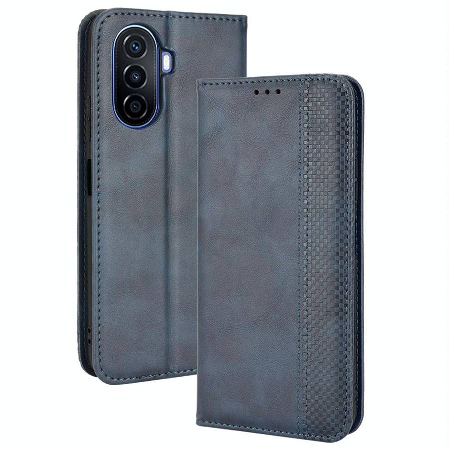 For Huawei nova Y70 / nova Y70 Plus Magnetic Buckle Retro Texture Leather Phone Case(Blue)