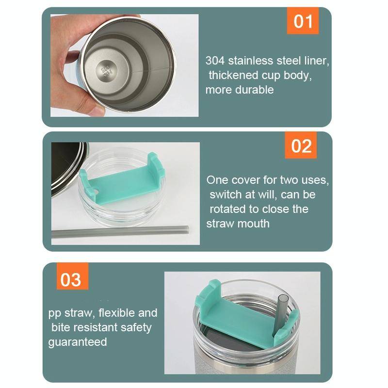 20oz Glitter Insulation Coffee Cup Double Layer Ice Cup Stainless Steel Car Cup With Straw(Green ...