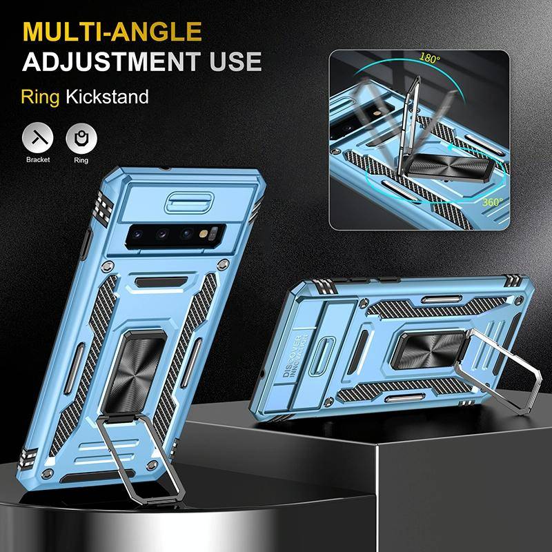For Samsung Galaxy S10 Armor PC + TPU Camera Shield Phone Case(Light Blue)