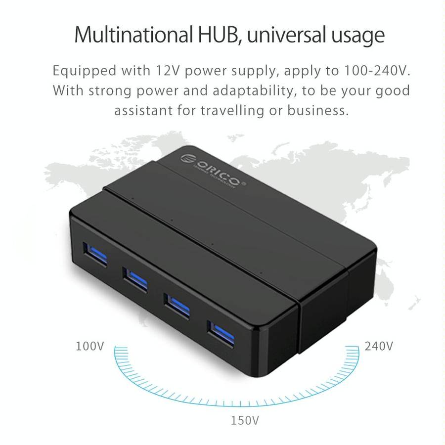 ORICO H4928-U3 ABS High Speed 4 Ports USB 3.0 HUB with 12V Power Adapter for Smartphones / Tablet...