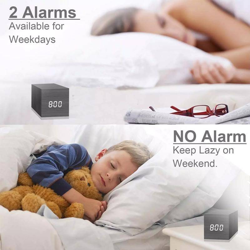 Multicolor Sounds Control Wooden Clock Modern Digital LED Desk Alarm Clock Thermometer Timer Blac...