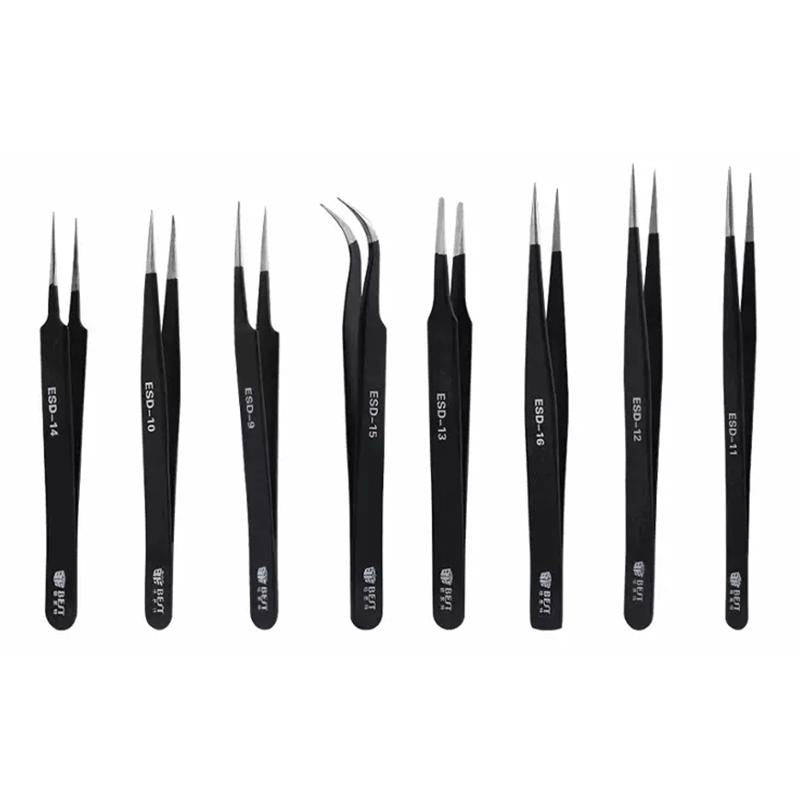 BEST BST-09 Precision Anti-static ESD Stainless Steel Tweezers