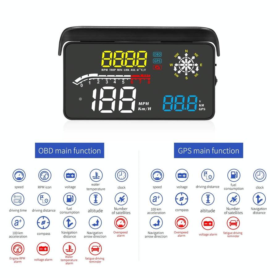 D1 Car OBD2 HUD Head-up Display GPS Speed Meter Speed / Voltage / Water Temperature Speed Alarm