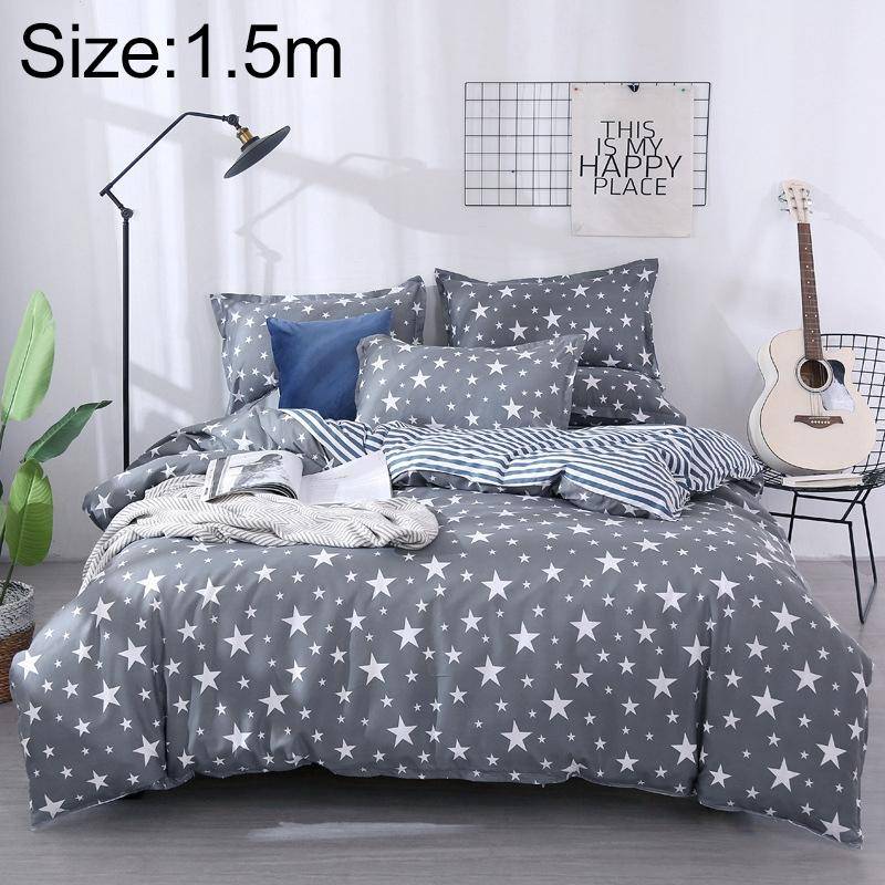 4 PCS/Set Bedding Set Happy Family Pattern Duvet Cover Flat Sheet Pillowcase Set, Size:1.5M(Starry)
