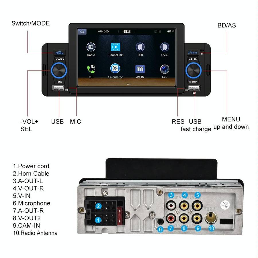 A3107 5 inches Car MP5 Wired CarPlay Universal Bluetooth Player With Microphone, Style: Standard+...