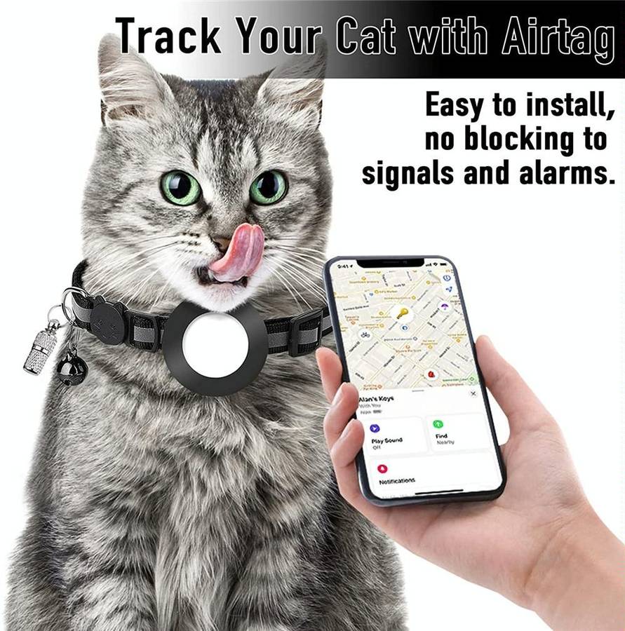 Pet Anti Lost Address Pendant Collar with Bell for Airtag(Black)