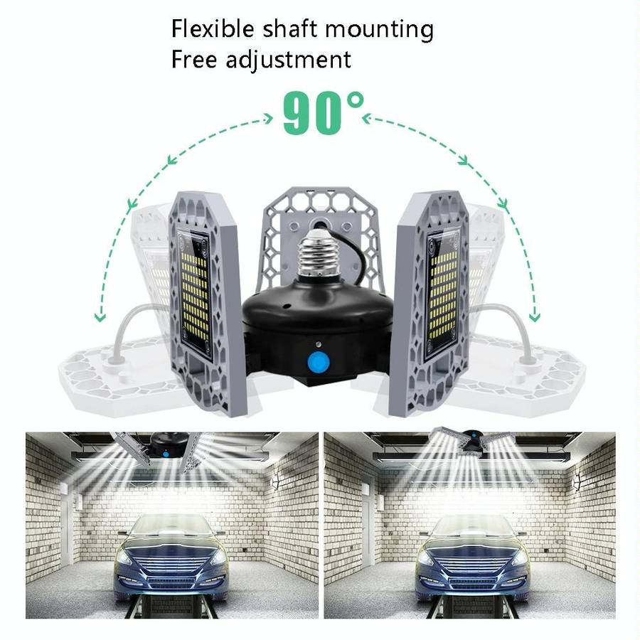60W LED Industrial Mining Light Waterproof Light Sensor Folding Tri-Leaf Garage Lamp(White Light)
