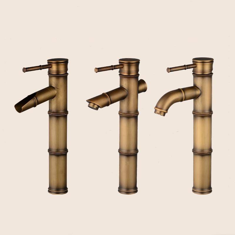 Antique Retro Hot Cold Water Bathroom Counter Basin Bamboo Waterfall Basin Copper Faucet, Specifi...