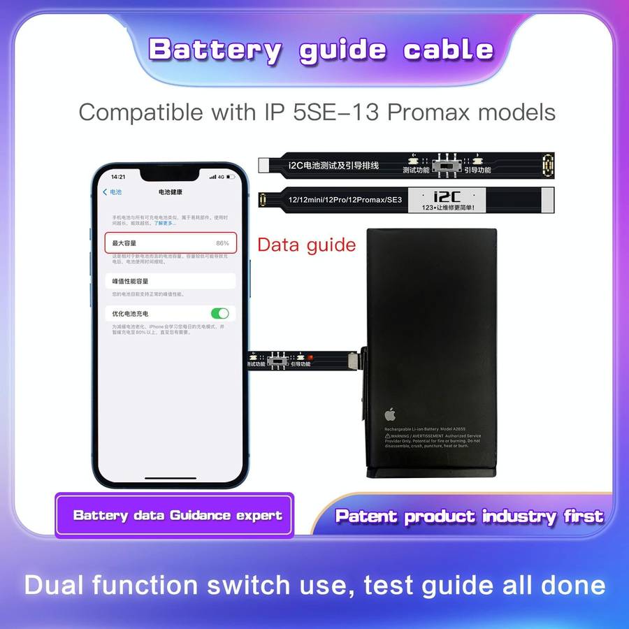 For iPhone 8 / 8 Plus / X / XR / XS / XS Max / 11 Pro / 11 Pro Max i2C Battery Boot Strap Test Fl...
