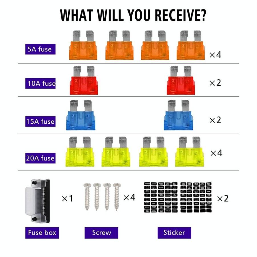 ZH-978A1 FB1901 1 In 6 Out 6 Ways Independent Positive Negative Fuse Box with 12 Fuses for Auto C...