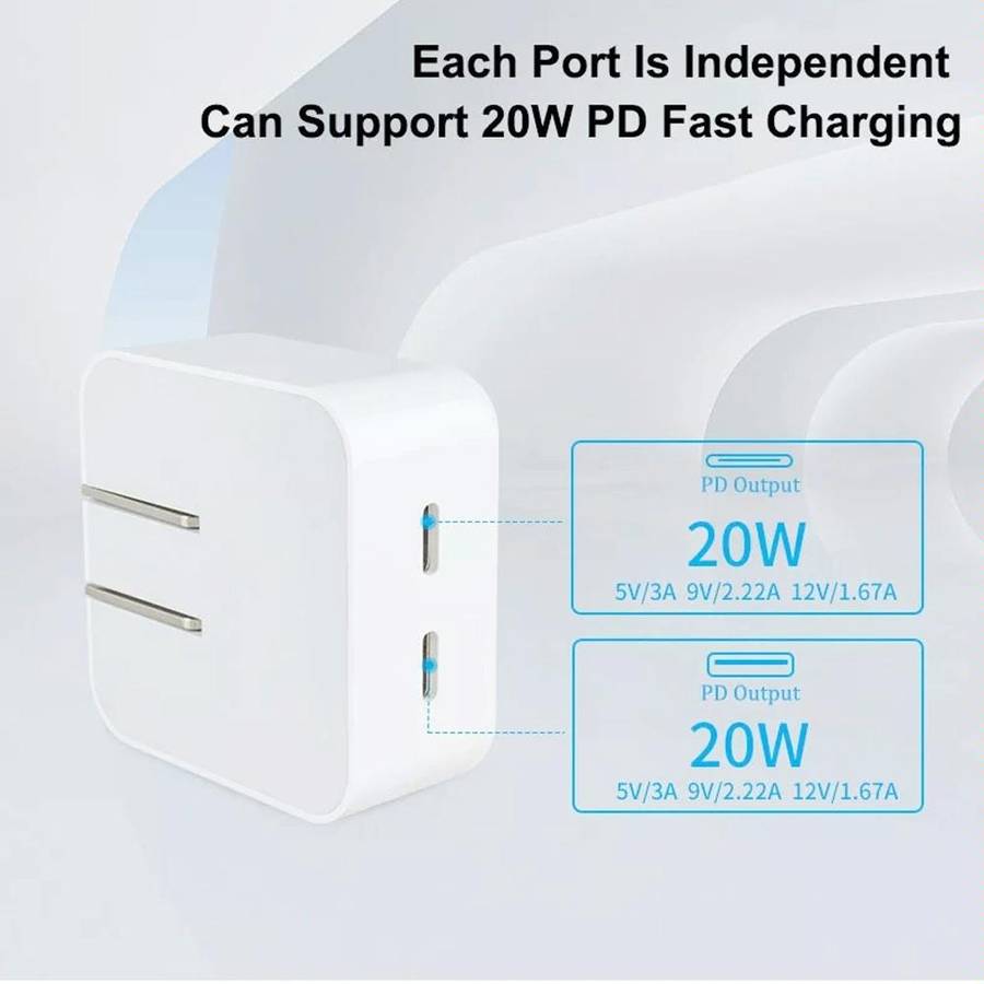 SDC-40W Dual PD USB-C / Type-C Charger for iPhone / iPad Series, EU Plug