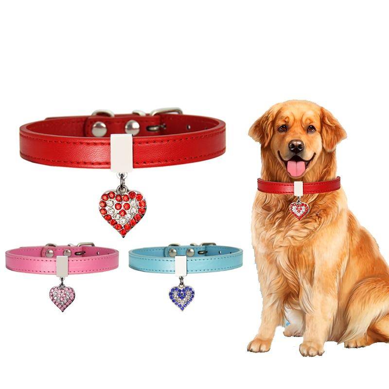 Heart Shaped Pendant PU Leather Dog Collar Pet Dog Leash, Size: S 1.3-30cm(Red)