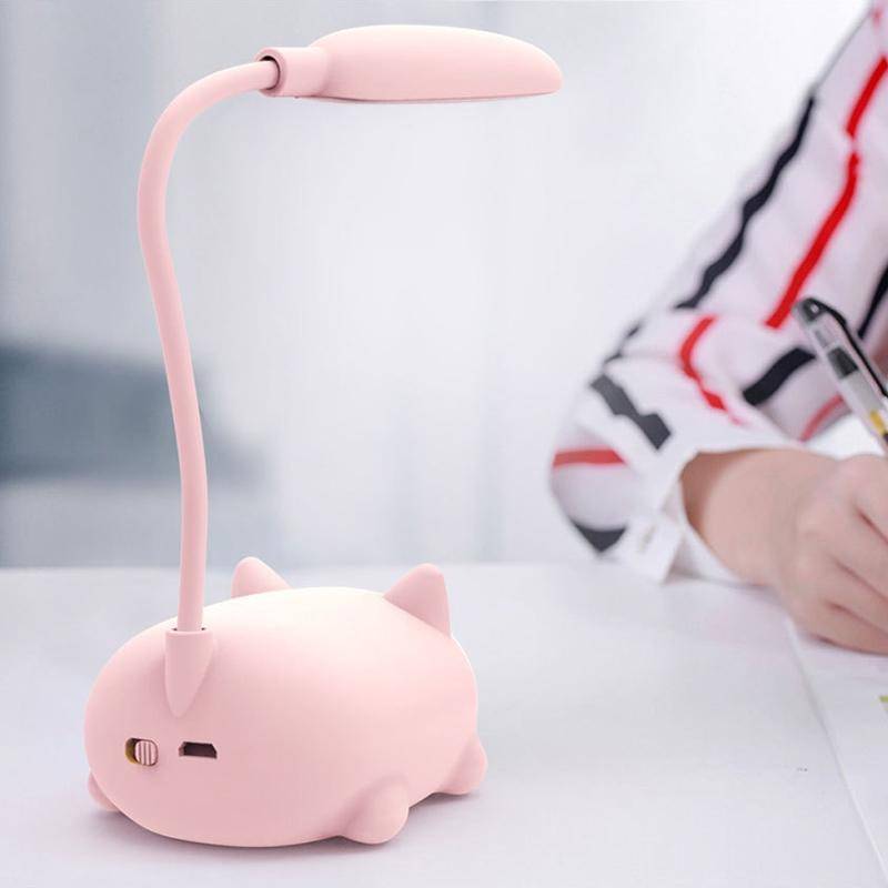 Cartoon Cat Design LED Eye Protection Reading Lamp USB Rechargeable Desk Lamp(Green)