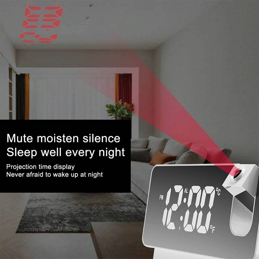 S282 Multifunctional Silent Electronic Digital Projection Clock(White Shell White Light)