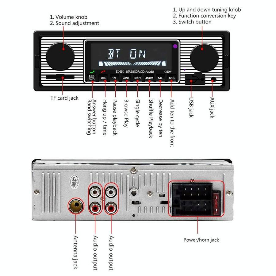 SX-5513 Car LCD Bluetooth 12V MP3 Player, Support FM / TF / U Disk