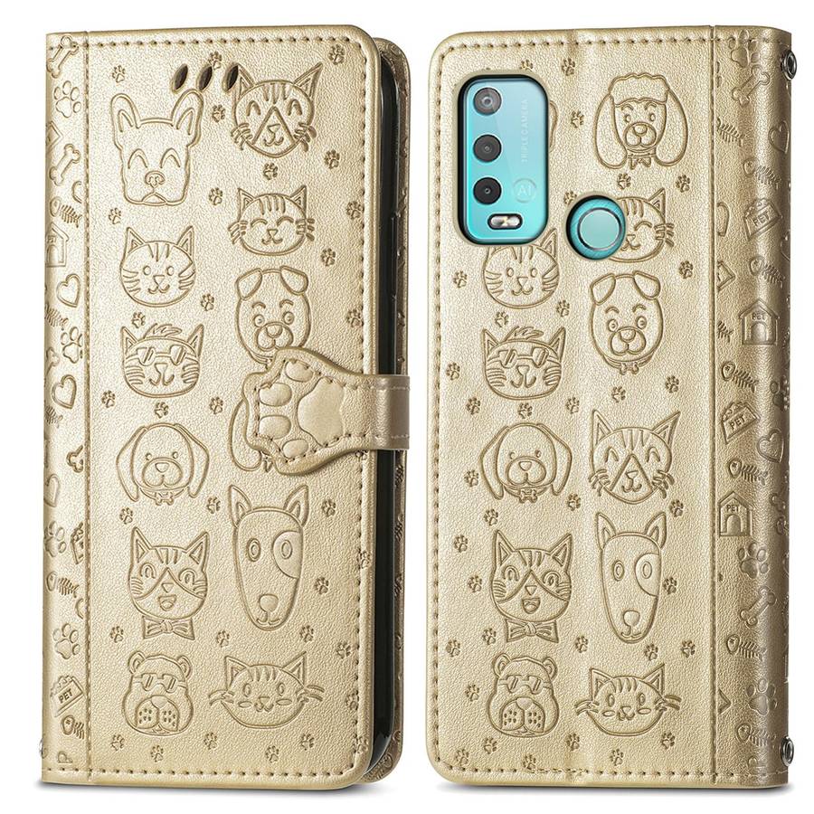 For Wiko Power U30 Cat and Dog Embossed Horizontal Flip Phone Leather Case with Holder & Card Slo...