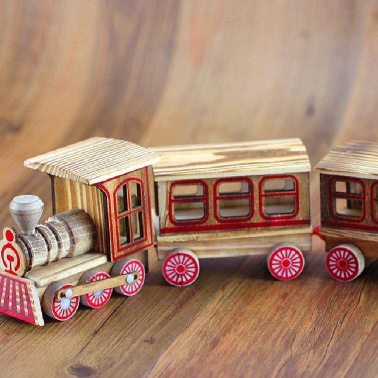 Wooden Three Section Locomotive Office Creative Home Decoration Simulation Toy, Style:Wooden Thre...