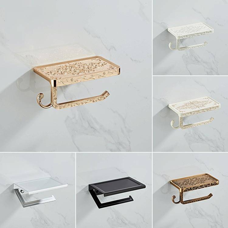 Punch-Free Space Aluminum Kitchen And Toilet Tissue Holder Mobile Phone Rack Roll Paper Holder, C...