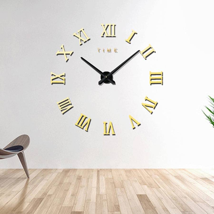 Bedroom Home Decoration Frameless Roman Numeral Large DIY Wall Sticker Mute Clock, Size: 100*100c...