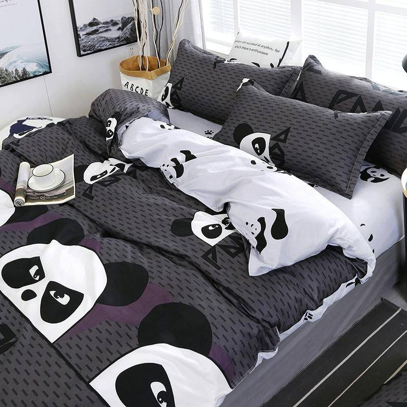 4 PCS/Set Bedding Set Happy Family Pattern Duvet Cover Flat Sheet Pillowcase Set, Size:2M(Foretime)