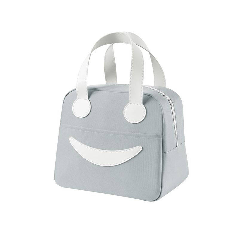 Smiley Lunch Bag with Leather Handles, Size: S (Gray)