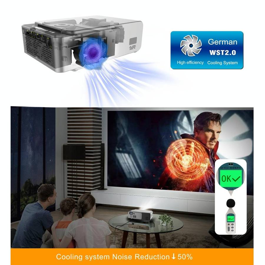 T6 2000ANSI Lumens 1080P LCD Mini Theater Projector, Phone Version, US Plug(Silver)