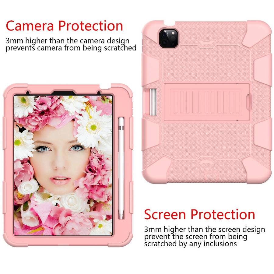 For iPad Air 2022 / 2020 10.9 Shockproof Two-Color Silicone Protective Case with Holder(Rose Gold...