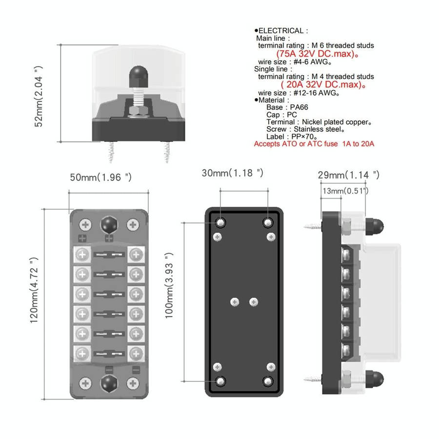 CS-978A1 FB1901 1 In 6 Out Independent Positive Negative Fuse Box without Fuse Piece for Auto Car...