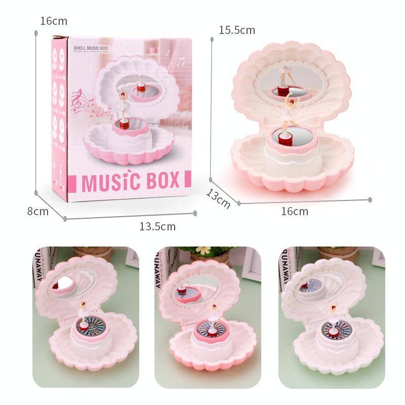Shell Dancing Girl Flash Music Box Jewelry Storage Box(K0633 White)