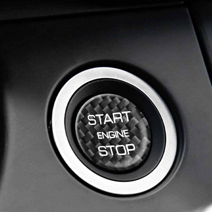 Car Carbon Fiber Engine Start Button Decorative Cover Trim for Land Rover Discovery 2016-2019 (Bl...